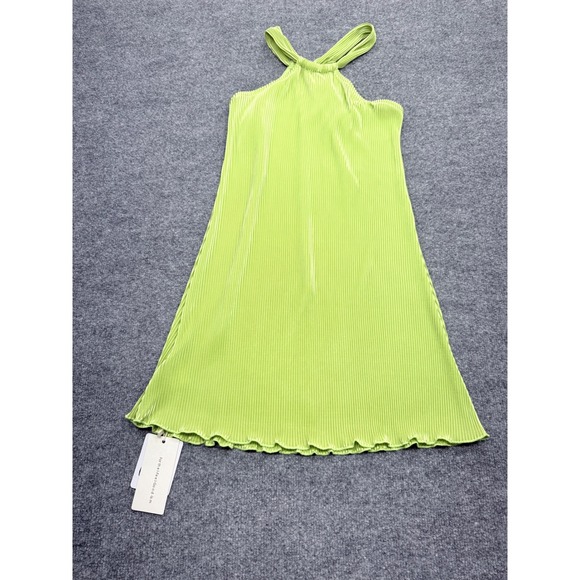 Commense Dresses & Skirts - Commense Lime Green Plisse Pleated Halter Mini Dress Chartreuse Sz S NWT